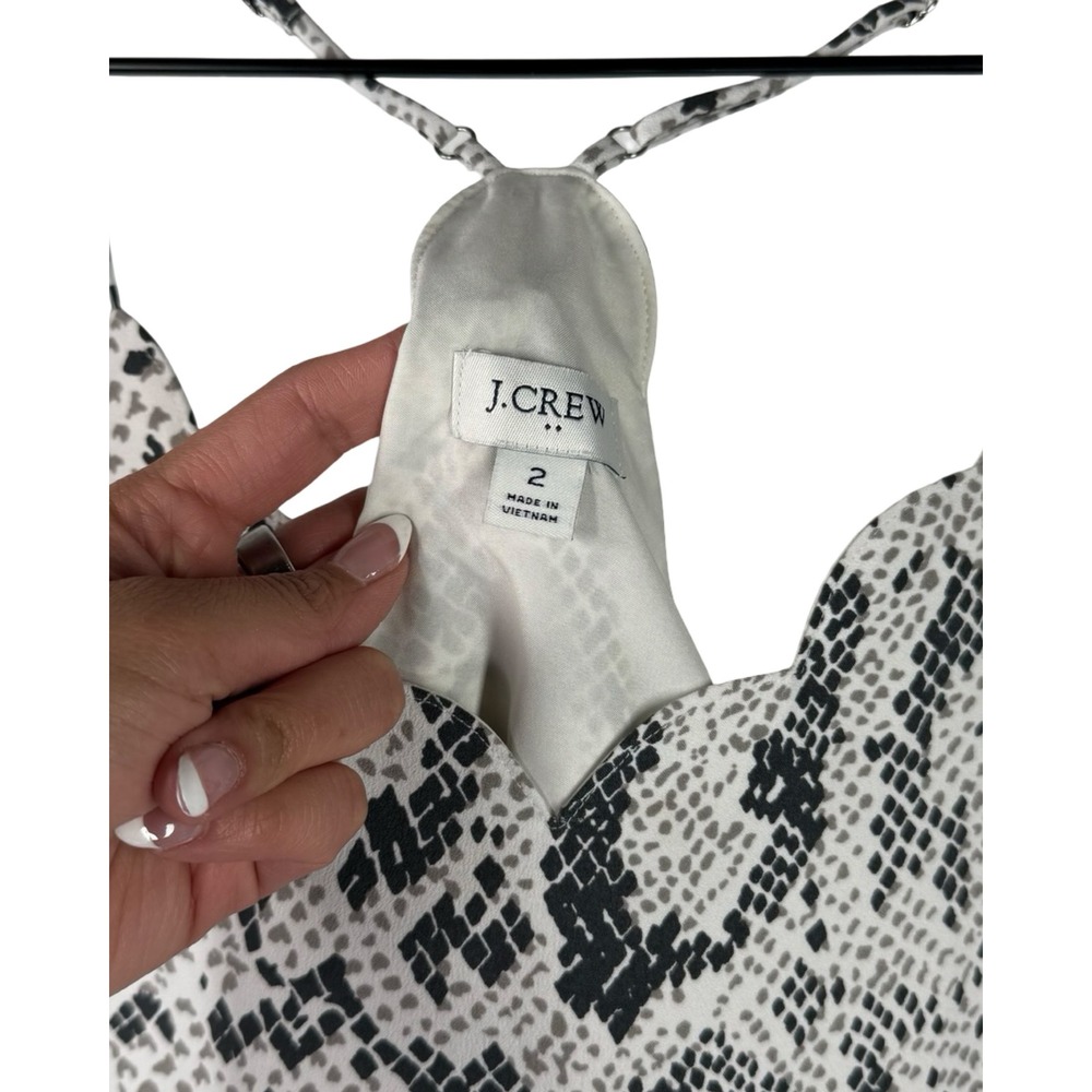 J.Crew Snakeskin Print Scalloped Camisole Top Grey Black Animal Print Size 2 - Picture 3 of 6